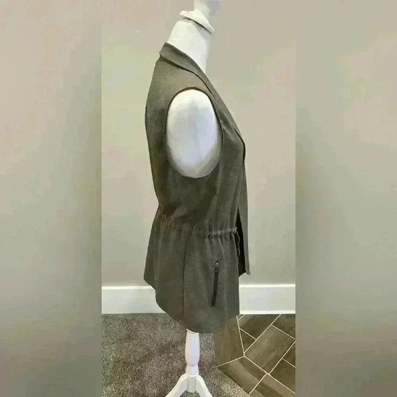 ✨Maurice’s L opening cinch waist vest waterfall open cardigan casual army green - Picture 2 of 6